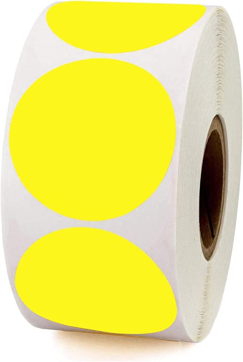 Top label 500Pcs Yellow Color Coding Dot Sticker Labels for Christmas Holiday New Year Moving Storage Organizing,2 Inch Target Repair Stickers Write On Surface,Roll - Image 1